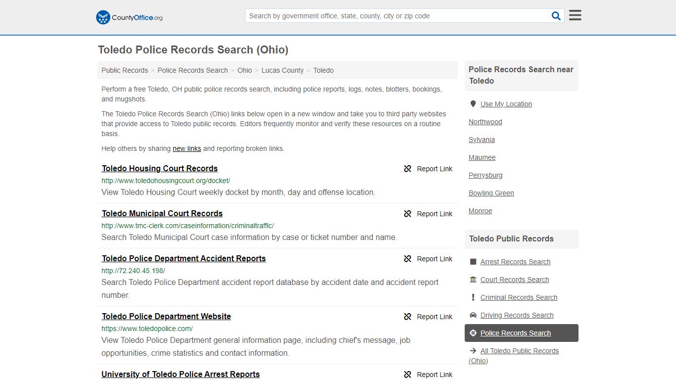 Toledo Police Records Search (Ohio) - County Office